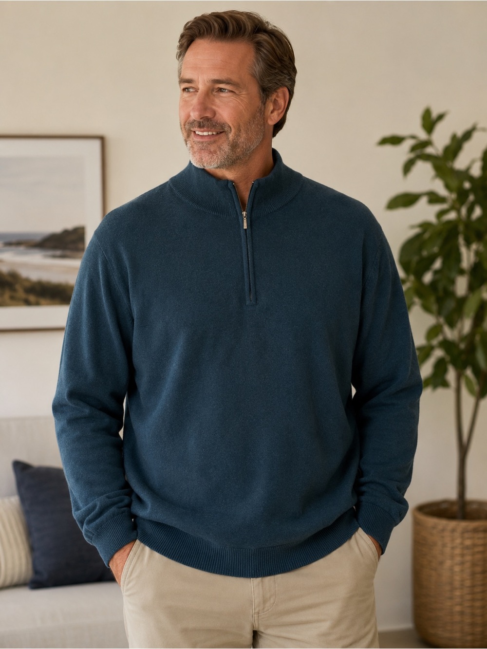 good threads Mens 100% Merino Wool Teal  Sweater Half-Zip Long Sleeves Size  XLT